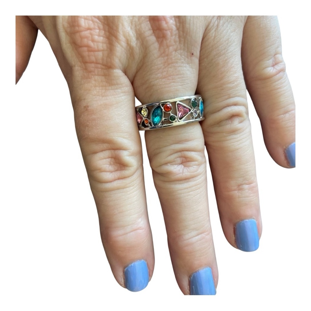 Multicolor Geometric Gemstone Silver Ring - image 4
